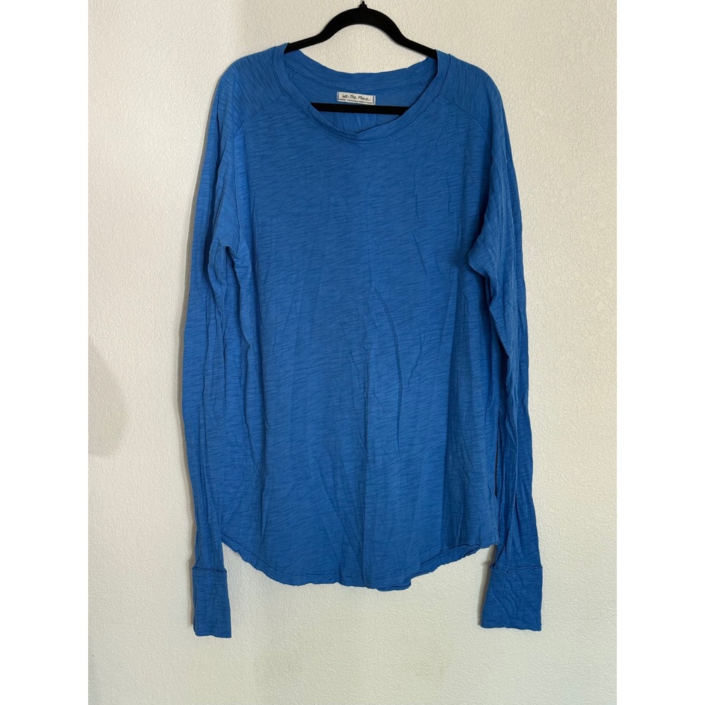 Free People We The Free Blue Slub Knit Long Sleeve Tee Shirt Medium Raglan Hem